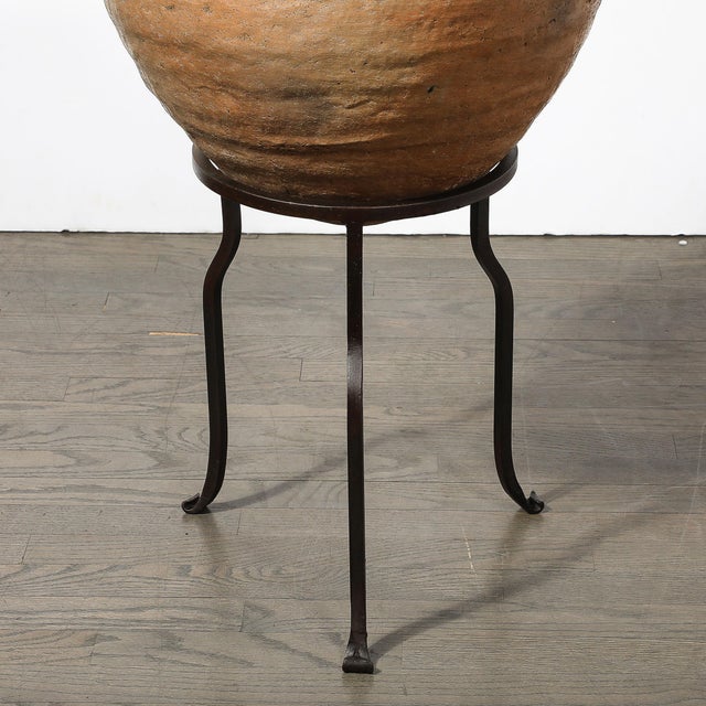 Native American Tribal Terracotta Red Iron Oxide Vessel on Wrought Iron Base For Sale In New York - Image 6 of 12