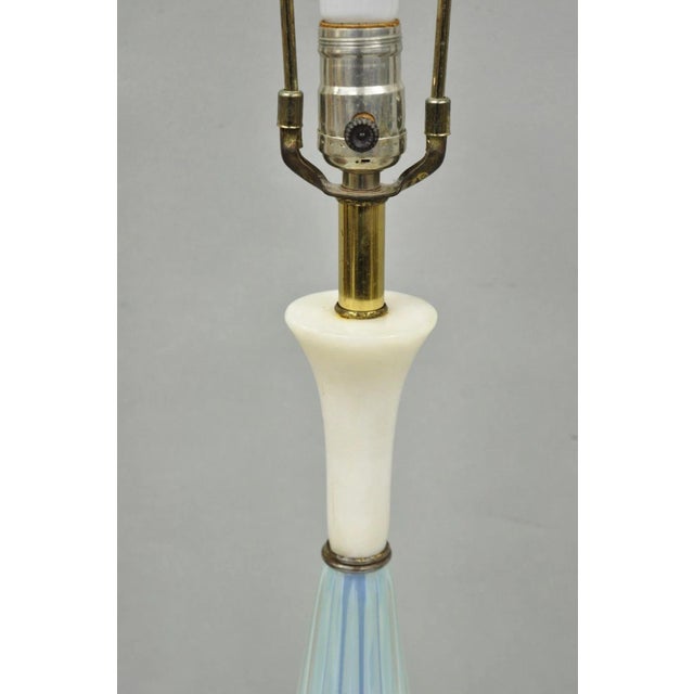 Glass Vintage Murano Italian Mid Century Modern Blue Blown Glass Marble Table Lamp For Sale - Image 7 of 15