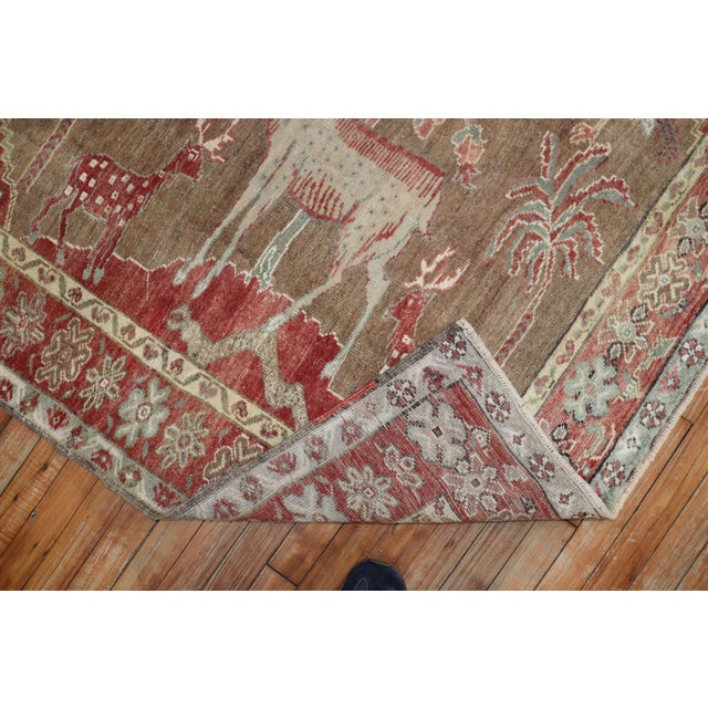 Vintage Zabihi Collection Pictorial Turkish Deer Bird Square Rug - 4'6" x 4'8" For Sale - Image 4 of 7