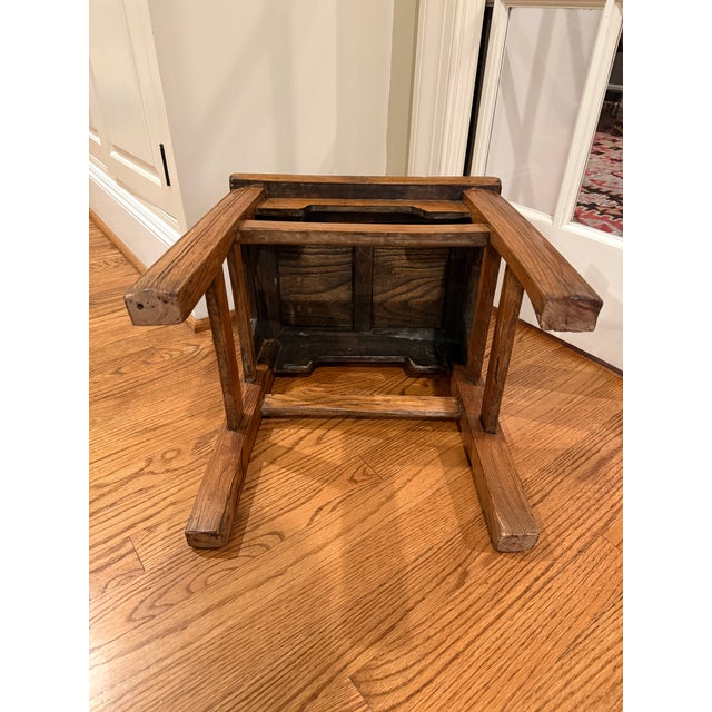 Antique Chinese Hardwood Elm Low Side Table / Stool For Sale - Image 15 of 17