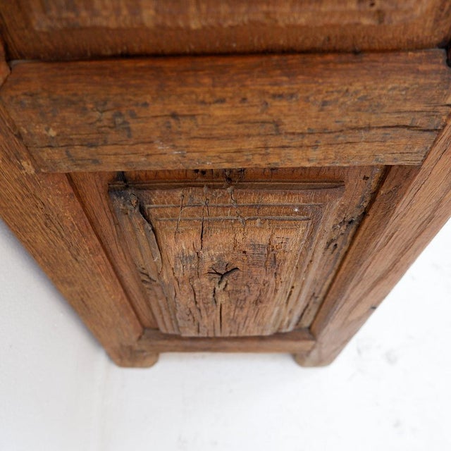Wood Early 19th Century Rustic Wooden Cabinet with Carved Panel Door and Iron Hardware, Spain For Sale - Image 7 of 17