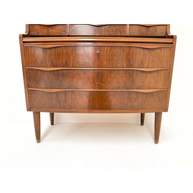 Walnut Secretary with Wave Front by Erling Torvits, Denmark, 1960s For Sale - Image 9 of 11