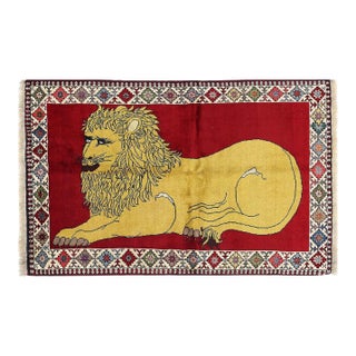 Pasargad DC Animal Pictorial Lion Hand Knotted Wool Rug For Sale