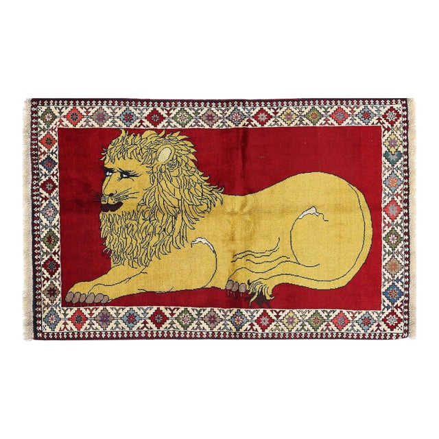 Pasargad DC Animal Pictorial Lion Hand Knotted Wool Rug For Sale