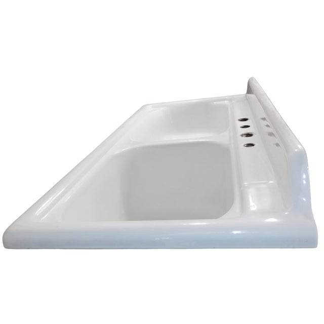 Iconic 1957 Vintage Kohler Sea Cliff 50" Wide Double Basin Porcelain & Cast Iron Kitchen Sink For Sale - Image 14 of 18