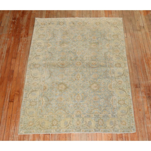 Zabihi Collection Light Blue Antique Persian Tabriz Carpet - 4'5" x 6' For Sale - Image 4 of 11