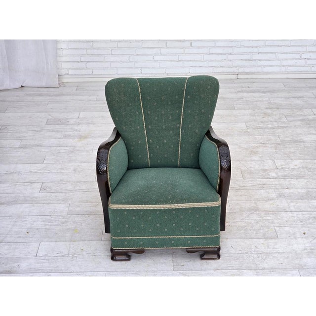 1960s Danish Armchair in Green and Beige Furniture Wool, 1960s For Sale - Image 5 of 18