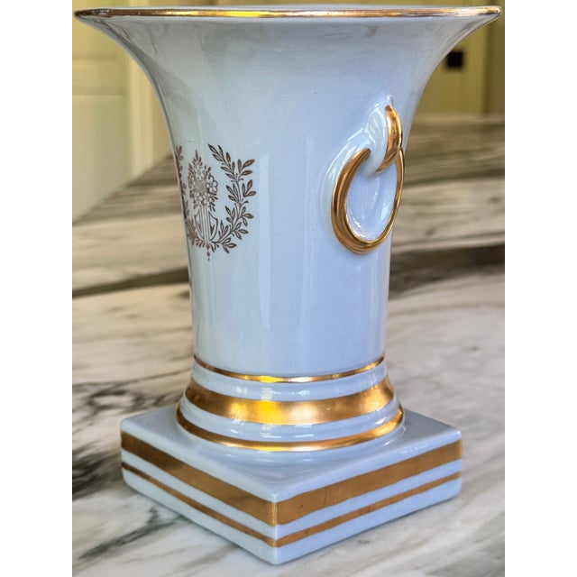 Ceramic Mid-Century French Blue With Gold Gilt Fragonard Motif Vase For Sale - Image 7 of 18