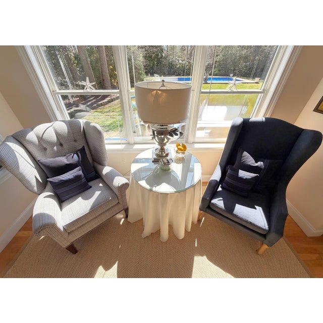 Blue A Pair, Blue Wingback Chairs by Restoration Hardware and Mitchell Gold and Bob Williams For Sale - Image 8 of 18