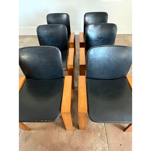 Vintage 1970's Italian Leather Dining Chairs For Sale In Los Angeles - Image 6 of 17