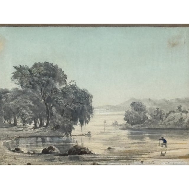 English European School 19th C. Drawing in Original Framing - River Landscape For Sale - Image 3 of 9