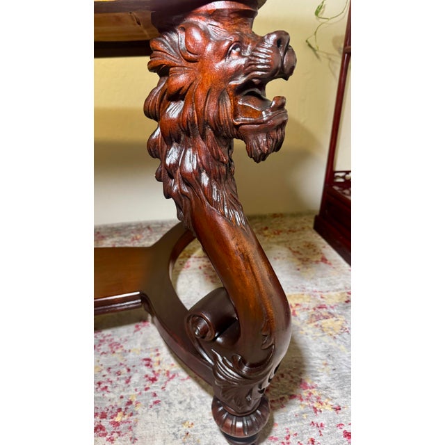 Wood Antique Carved Mahogany Library Table With Lion Head Legs, C. 1900–1915 For Sale - Image 7 of 12