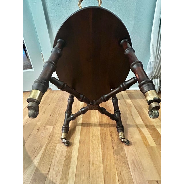 Vintage Custom Mahogany Cocktail Table With Attached Brass Faux Bamboo Gallery Tray Top For Sale - Image 11 of 12
