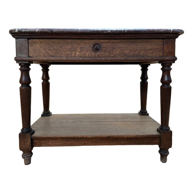Napoleon III Console Table in Oak and Marble For Sale