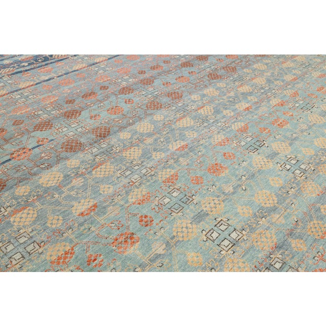 Modern Khotan Style Wool Rug Terracotta, Sage Green & Soft Blue Transitional For Sale - Image 10 of 12