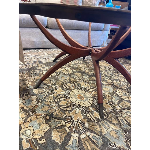 1950s Scalloped Brass Hollywood Regency Table on Splayed Wood Stand For Sale - Image 10 of 10