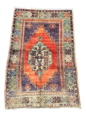 Vintage Turkish Anatolian Handmade Wool Multicolor Rug