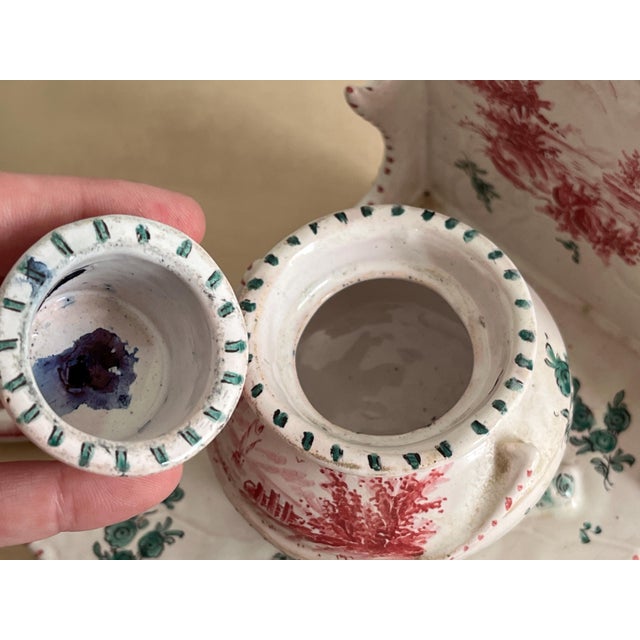 Antique French Faience Inkwell: Sceaux Pottery Cauldron with Pen Cradles For Sale - Image 6 of 9
