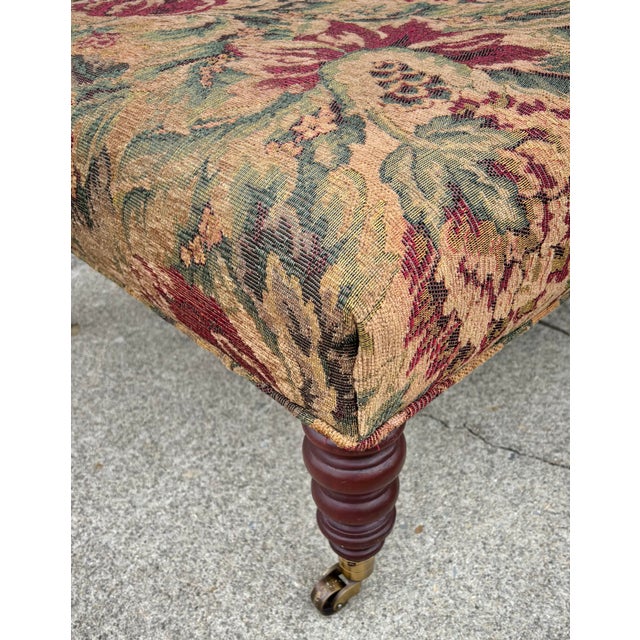 1990s Hickory Chair Turned Leg Tapestry Ottoman on Brass Casters For Sale - Image 9 of 12