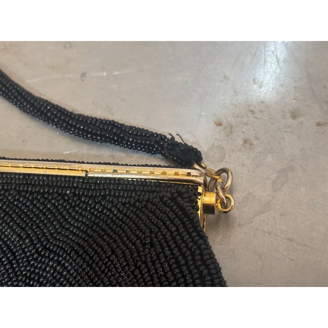 Art Deco 1920s-30s Black Beaded Silk Hinge-Top Evening Purse For Sale - Image 3 of 5