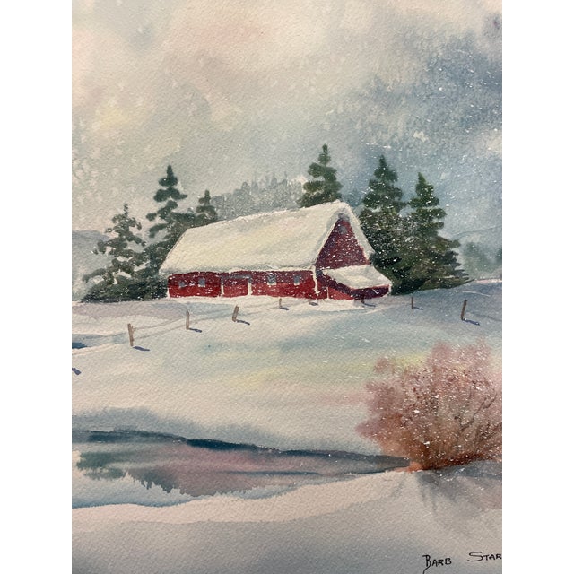 1980s Barb Starner Winter Landscape Painting For Sale - Image 4 of 6