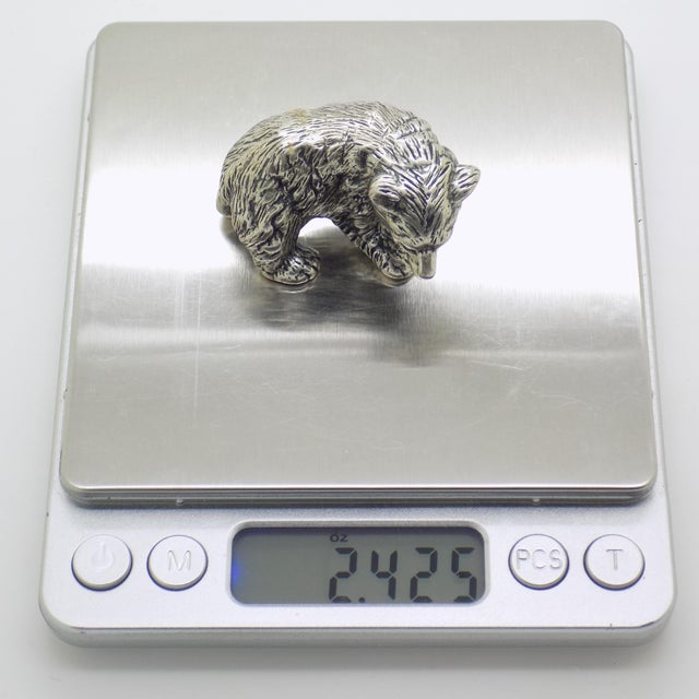 Vintage Italian Handmade Genuine Silver Large Brown Bear Cub Figurine Miniature, Made in Novara (Italy) For Sale - Image 13 of 14