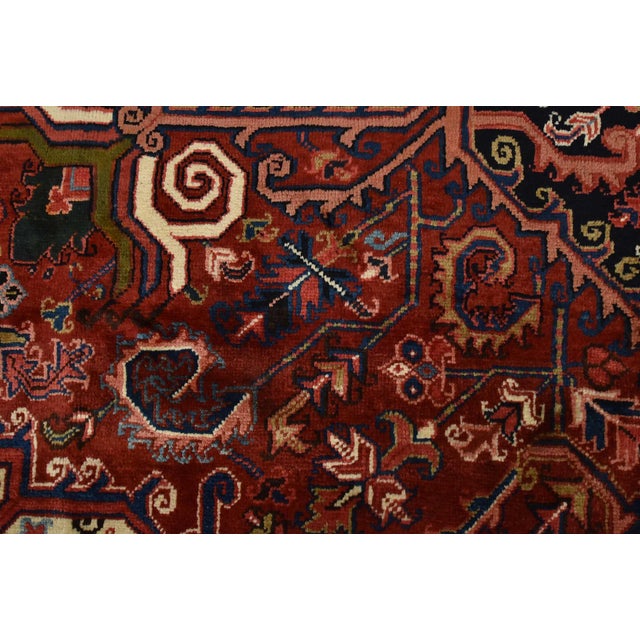 Heriz Rug 8’4” X 12′ Red Wool Vintage Tribal Hand-Knotted Oriental Carpet For Sale - Image 9 of 15