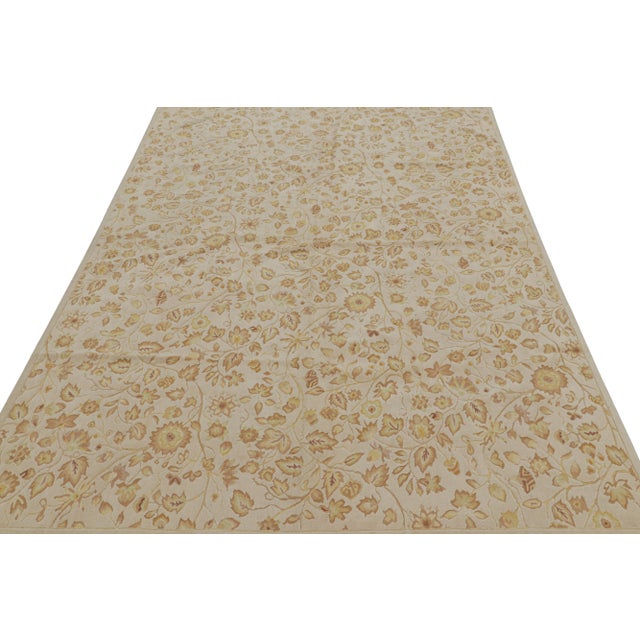 Rug & Kilim Rug & Kilim’s Tudor Style Rug in White With Beige-Brown Floral Patterns For Sale - Image 4 of 7