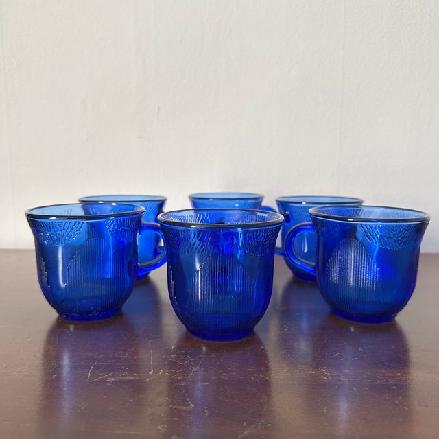 Mid-Century Modern Vintage Forte Crisa Cobalt Blue Glass Mugs, Set of 6 For Sale - Image 3 of 8