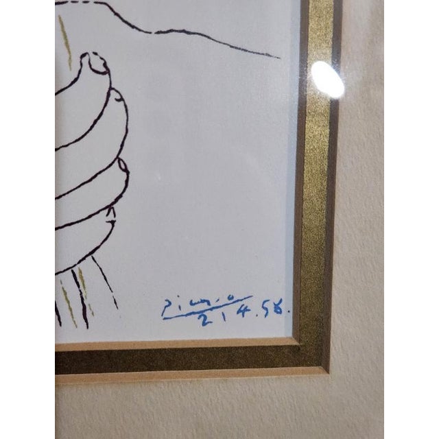 Mid-Century Modern Vintage Pablo Picasso "Bouquet of Peace" (1958) Exhibition Print | Premium Metallic Ink, Rare Blue Plate-Signature in Ornate Gilt Rope-Twist Frame For Sale - Image 3 of 8