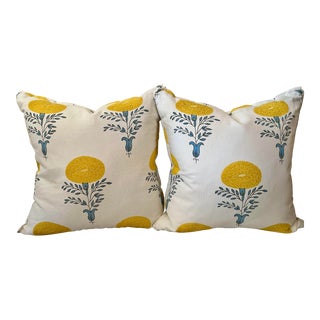 Schumacher Marigold Block Print by Molly Mahon Pillows- a Pair For Sale