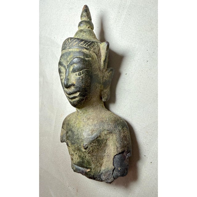 Rare Antique 17th Century Handmade Bronze Thailand Buddha Bust Statue Fragment For Sale In New York - Image 6 of 11