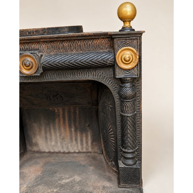 Antique Portland Stove Foundry No 76 Cast Iron Franklin Fireplace Georgetown DC For Sale - Image 9 of 16