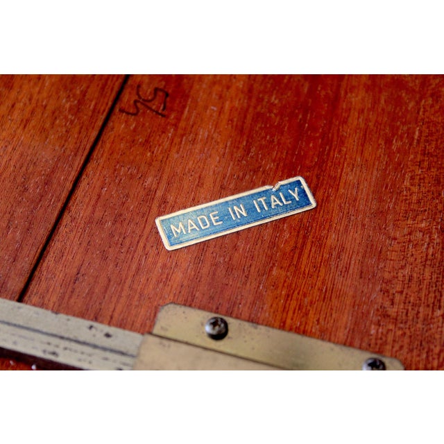 Italian Tea Cart - Mid-Century Sorrento-Style Marquetry Inlaid Wood & Brass Rolling Bar Cart - Made in Italy For Sale - Image 17 of 18