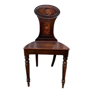 Regency Mahogany Hall Chair with Armorial Crest For Sale