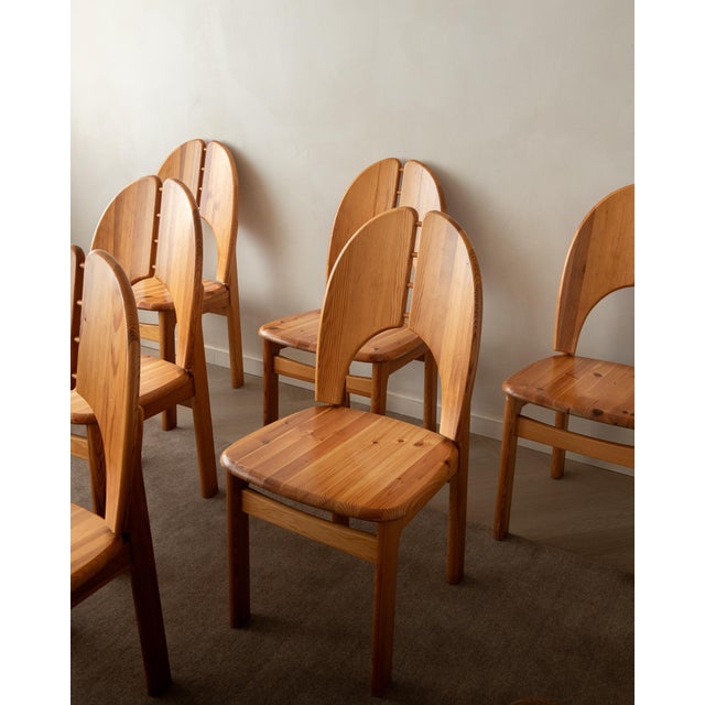 Rustic Scandinavian Brutalist Pine Dining Chairs, 1970s, Set of 6 For Sale - Image 3 of 18