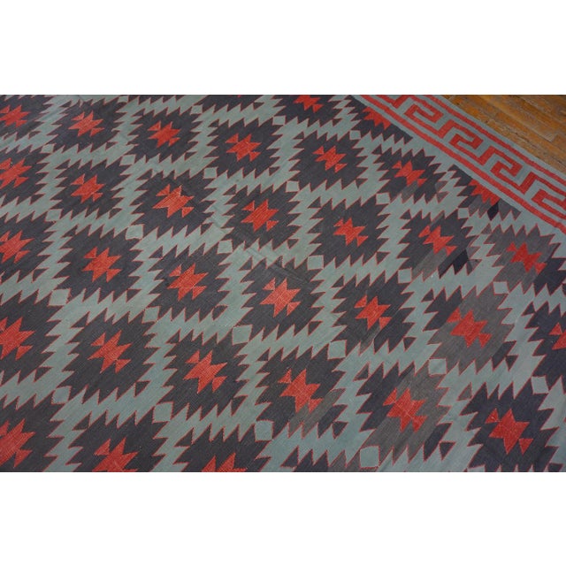 Amazing Blue and Red Color With Great Symmetric Design Antique Dhurrie Rug For Sale - Image 11 of 12