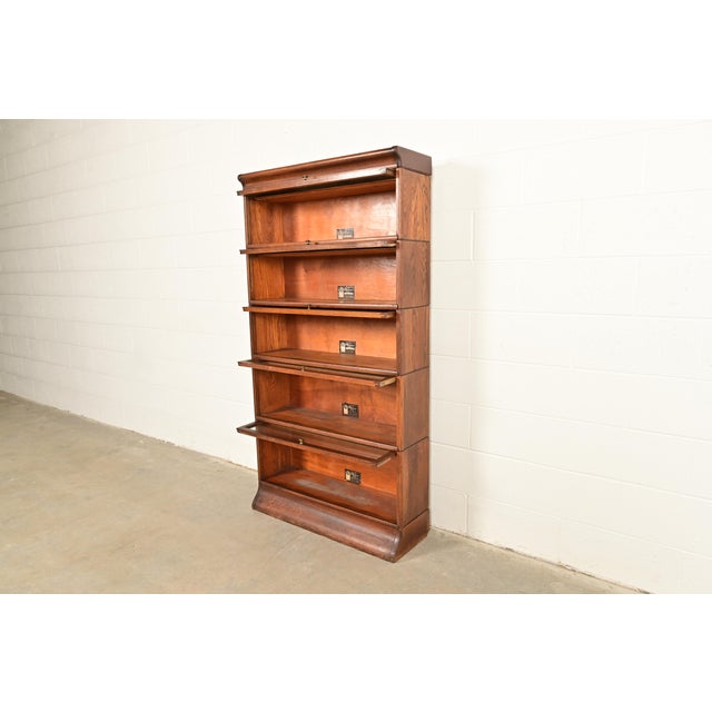 Antique Mission Oak Arts & Crafts Viking Five-Stack Barrister Bookcase, Circa 1900 For Sale In South Bend - Image 6 of 12