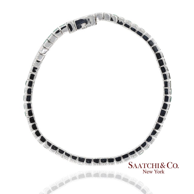 Early 21st Century Platinum 950 Custom Made Natural Diamond and Emerald Bezel Tennis Bracelet For Sale - Image 5 of 12