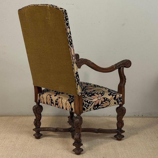 19th Century French Renaissance Revival Hand Carved Oak Armchair For Sale - Image 16 of 17
