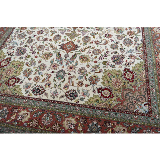 Textile Handknotted Tabriz Raj Rug with Silk Details For Sale - Image 7 of 13