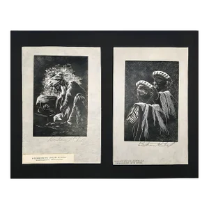 Pair of Wood Block Prints " Santiago Atitlan" & " a Scribe on the Streets of Kabul" by Bertram Reibel
