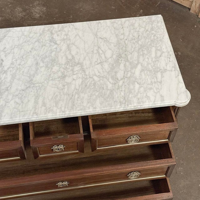 19th Century French Louis XVI Mahogany Commode With Carrara Marble For Sale - Image 16 of 17