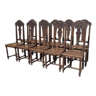 Renaissance Style Walnut Chairs, Set of 10 For Sale