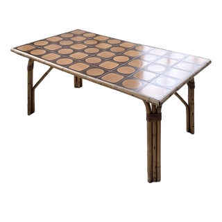 Rattan Ceramic Table, 1950s For Sale