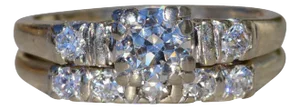 The Dinessen: Ladies Vintage 14K White Gold Bridal Ring Set with Diamonds