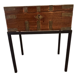 Antique Campaign Mahogany Lap Writing Desk W/ Iron Stand For Sale