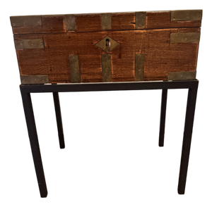 Antique Campaign Mahogany Lap Writing Desk W/ Iron Stand