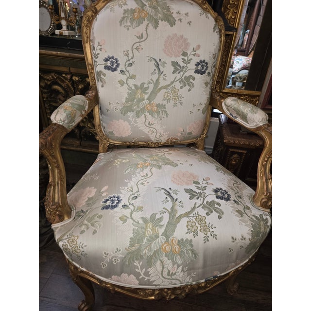 Antique Louis XV Style Giltwood Armchairs For Sale - Image 14 of 16