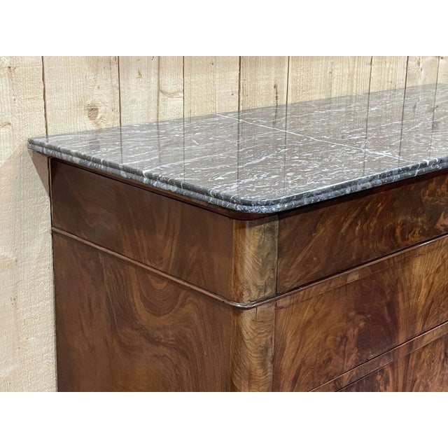 19th Century Louis-Philippe Flame Mahogany Commode W/ Marble Top For Sale - Image 9 of 11